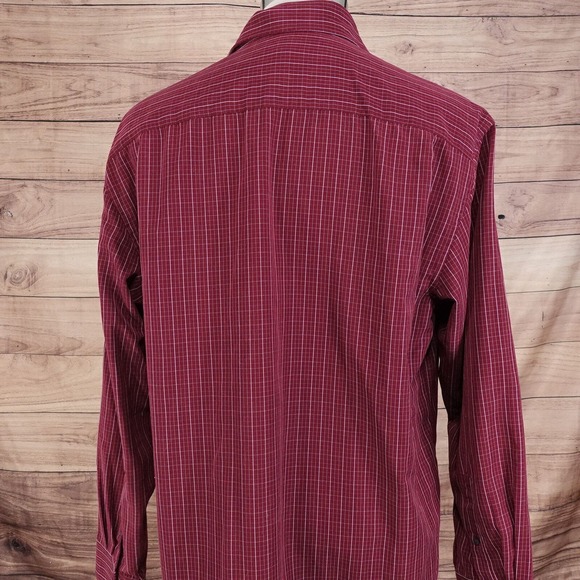 VAN HEUSEN LONG SLEEVE DARK RED CHECK BUTTON DOWN SHIRT MENS L 16-16.5 - Picture 4 of 7
